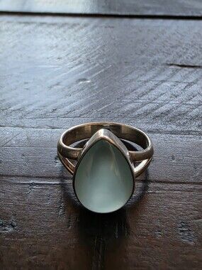 Sterling Silver Teardrop Chalcedony Ring - Light Blue